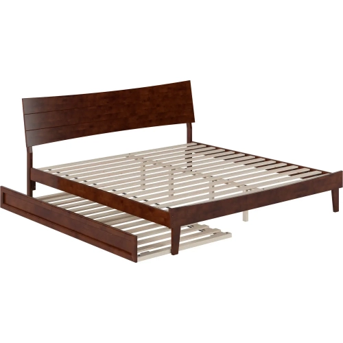 Phoenix King Platform Bed & Twin XL Trundle in Walnut Finish Wood
