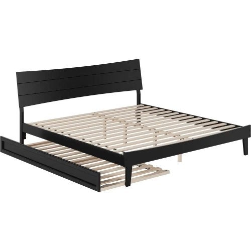 Phoenix King Platform Bed & Twin XL Trundle in Black Finish Wood