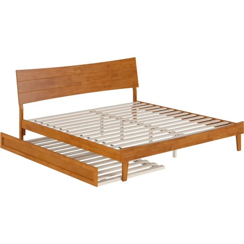 Phoenix King Platform Bed & Twin XL Trundle in Light Toffee Finish Wood
