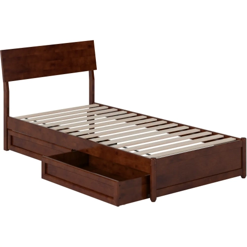 Norla Twin XL Platform Bed & Storage Drawers in Walnut Finish Wood