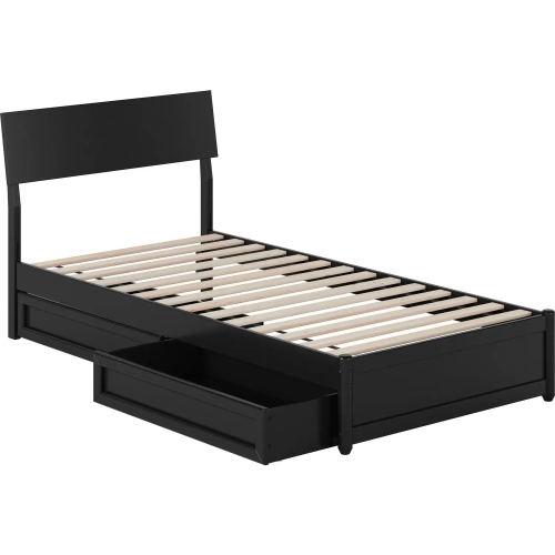 Norla Twin XL Platform Bed & Storage Drawers in Black Finish Wood