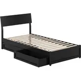 Norla Twin XL Platform Bed & Storage Drawers in Black Finish Wood