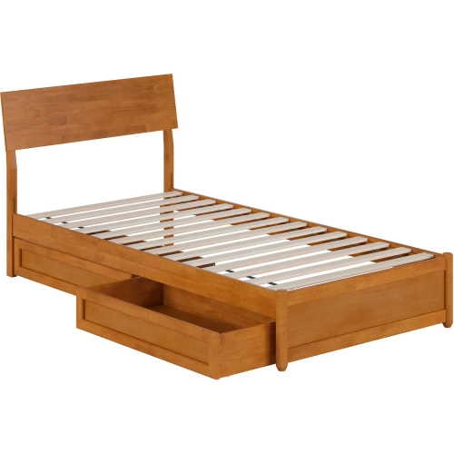 Norla Twin XL Platform Bed & Storage Drawers in Light Toffee Finish Wood