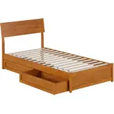 Norla Twin XL Platform Bed & Storage Drawers in Light Toffee Finish Wood
