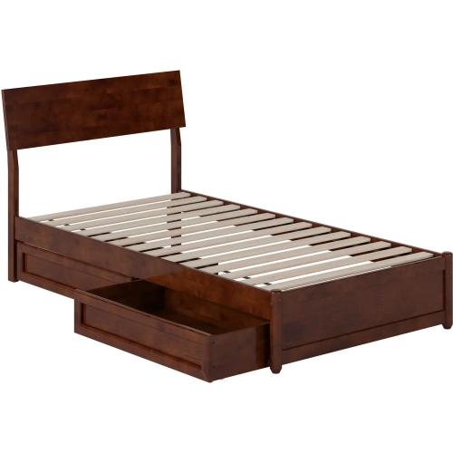 Norla Twin Platform Bed & Storage Drawers in Walnut Finish Wood