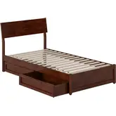 Norla Twin Platform Bed & Storage Drawers in Walnut Finish Wood