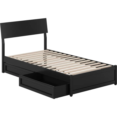 Norla Twin Platform Bed & Storage Drawers in Black Finish Wood