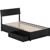 Norla Twin Platform Bed & Storage Drawers in Black Finish Wood