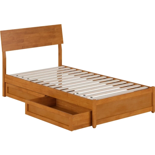 Norla Twin Platform Bed & Storage Drawers in Light Toffee Finish Wood