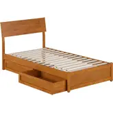 Norla Twin Platform Bed & Storage Drawers in Light Toffee Finish Wood
