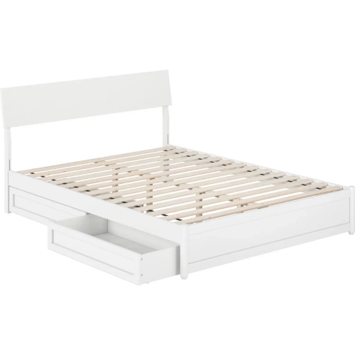 Norla Queen Platform Bed & Storage Drawers in White Finish Wood