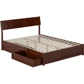 Norla Queen Platform Bed & Storage Drawers in Walnut Finish Wood