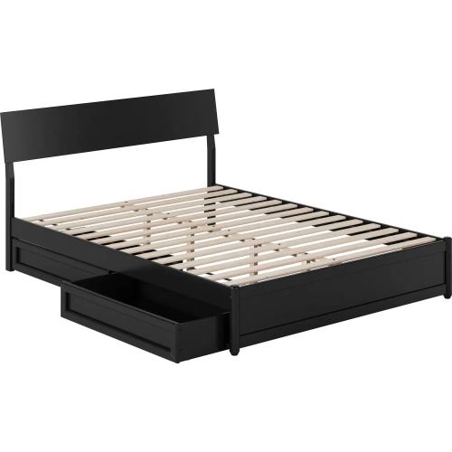 Norla Queen Platform Bed & Storage Drawers in Black Finish Wood