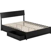 Norla Queen Platform Bed & Storage Drawers in Black Finish Wood