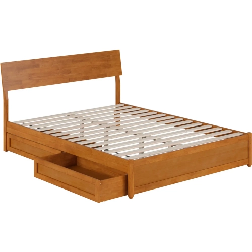 Norla Queen Platform Bed & Storage Drawers in Light Toffee Finish Wood