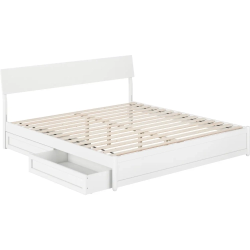 Norla King Platform Bed & Storage Drawers in White Finish Wood