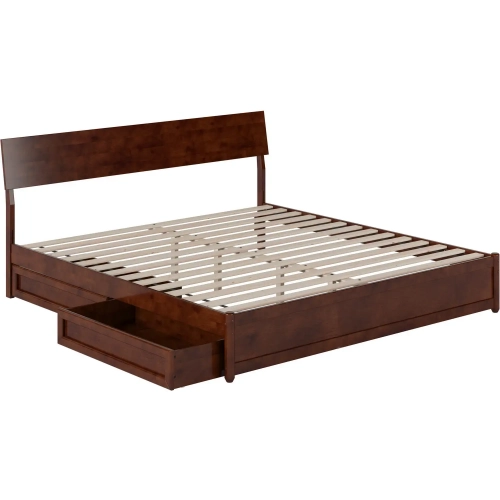 Norla King Platform Bed & Storage Drawers in Walnut Finish Wood