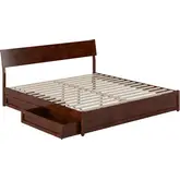 Norla King Platform Bed & Storage Drawers in Walnut Finish Wood