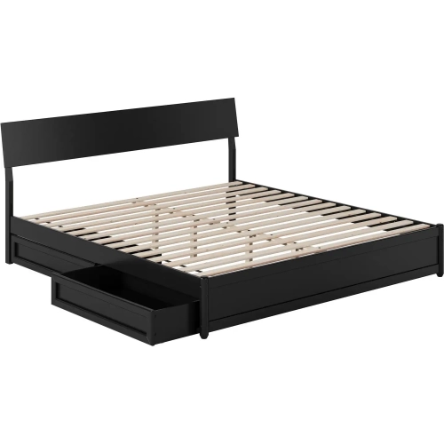 Norla King Platform Bed & Storage Drawers in Black Finish Wood