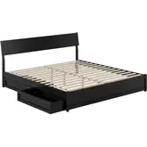 Norla King Platform Bed & Storage Drawers in Black Finish Wood