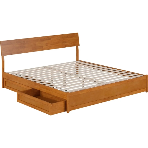 Norla King Platform Bed & Storage Drawers in Light Toffee Finish Wood