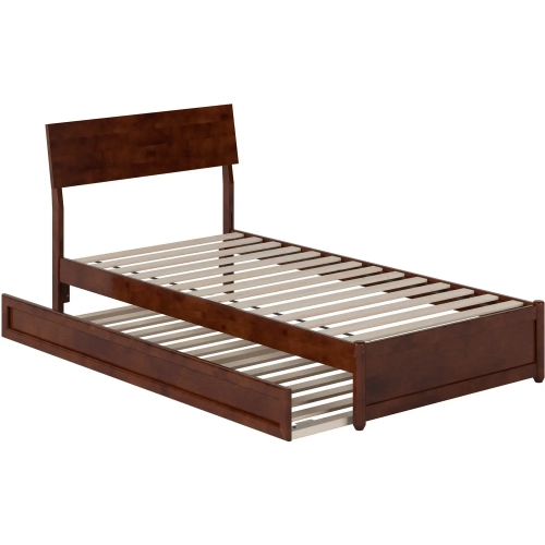 Norla Twin XL Platform Bed & Twin XL Trundle in Walnut Finish Wood