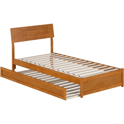 Norla Twin XL Platform Bed & Twin XL Trundle in Light Toffee Finish Wood