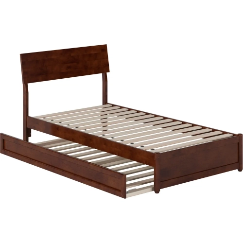 Norla Twin Platform Bed & Twin Trundle in Walnut Finish Wood