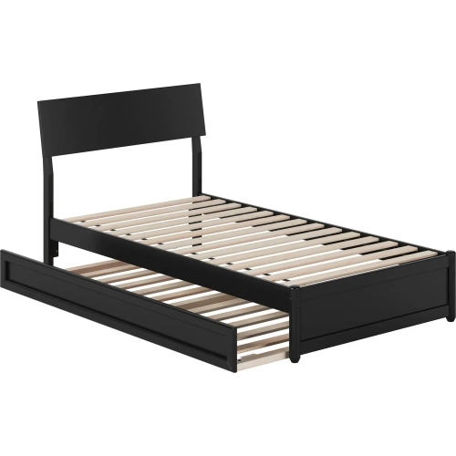 Norla Twin Platform Bed & Twin Trundle in Black Finish Wood