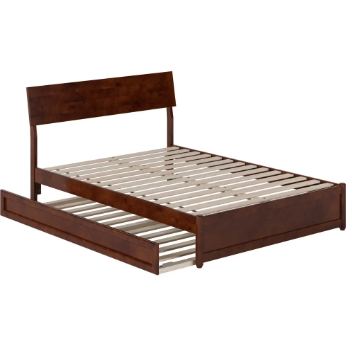 Norla Full Platform Bed & Twin Trundle in Walnut Finish Wood