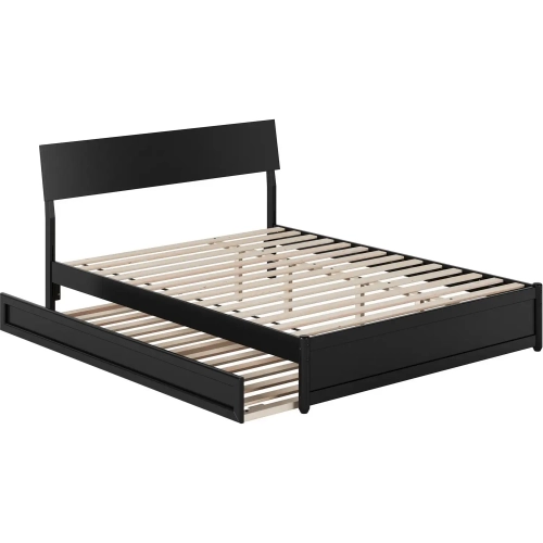 Norla Queen Platform Bed & Twin XL Trundle in Black Finish Wood