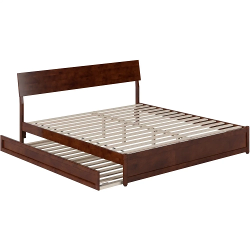 Norla King Platform Bed & Twin XL Trundle in Walnut Finish Wood