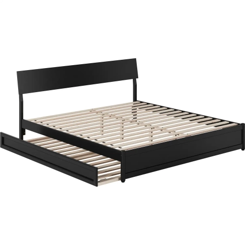 Norla King Platform Bed & Twin XL Trundle in Black Finish Wood