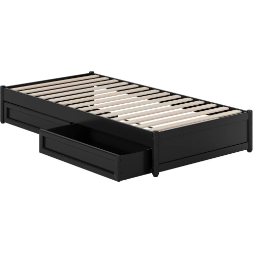 Barcelona Twin XL Panel Platform Bed & 2 Storage Drawers in Black Finish Wood