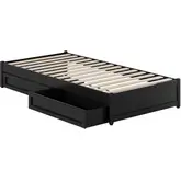 Barcelona Twin XL Panel Platform Bed & 2 Storage Drawers in Black Finish Wood
