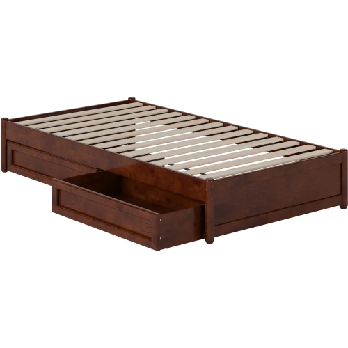 Barcelona Twin Panel Platform Bed with Drawers in Walnut Finish