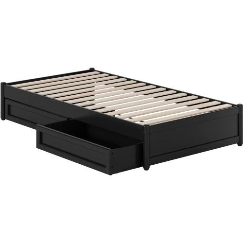 Barcelona Twin Panel Platform Bed & 2 Storage Drawers in Black Finish Wood