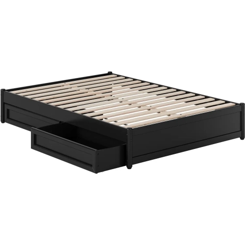 Barcelona Full Panel Platform Bed & 2 Storage Drawers in Black Finish Wood
