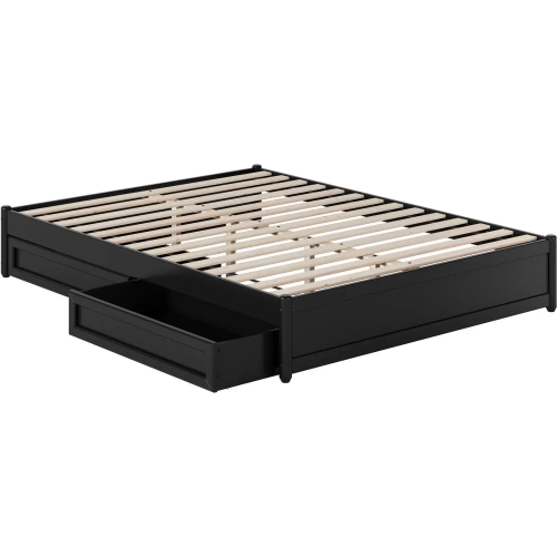 Barcelona Queen Panel Platform Bed & 2 Storage Drawers in Black Finish Wood