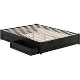 Barcelona Queen Panel Platform Bed & 2 Storage Drawers in Black Finish Wood