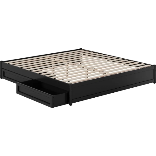 Barcelona King Panel Platform Bed & 2 Storage Drawers in Black Finish Wood