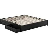 Barcelona King Panel Platform Bed & 2 Storage Drawers in Black Finish Wood