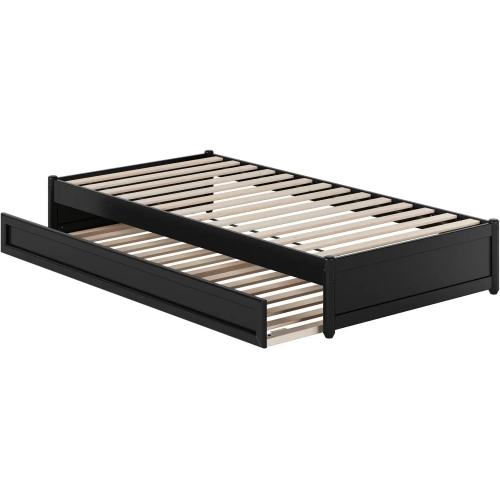 Barcelona Twin XL Panel Platform Bed & Twin XL Trundle in Black Finish Wood