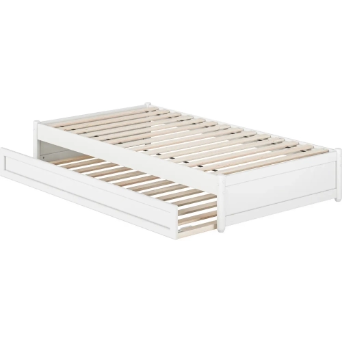 Barcelona Twin Panel Platform Bed with Twin Trundle in White