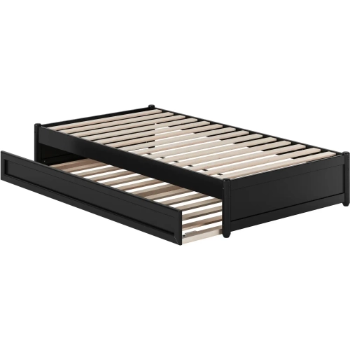 Barcelona Twin Panel Platform Bed & Twin Trundle in Black Finish Wood
