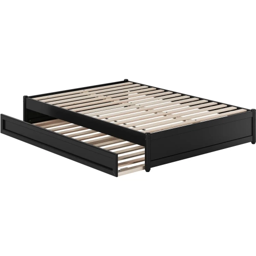 Barcelona Full Panel Platform Bed & Twin Trundle in Black Finish Wood