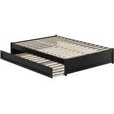 Barcelona Full Panel Platform Bed & Twin Trundle in Black Finish Wood