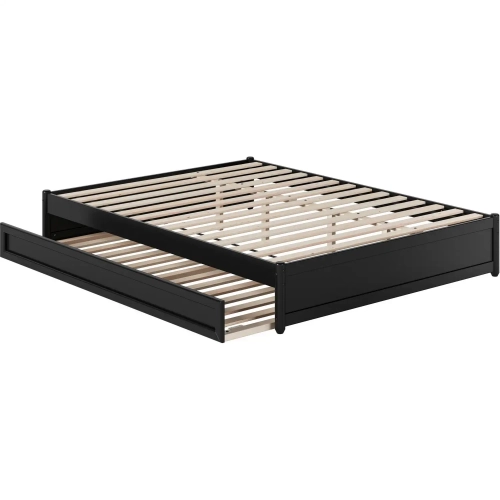 Barcelona Queen Panel Platform Bed & Twin XL Trundle in Black Finish Wood