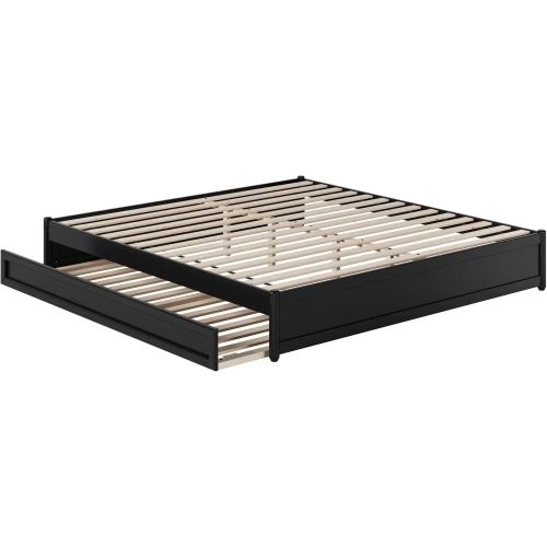 Barcelona King Panel Platform Bed & Twin XL Trundle in Black Finish Wood