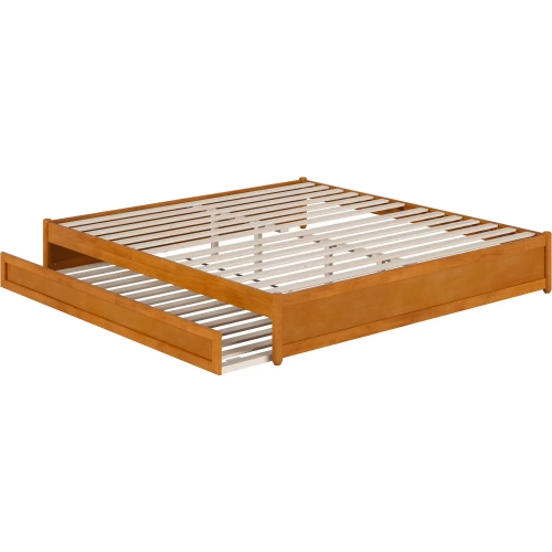 Barcelona King Panel Platform Bed with Twin XL Trundle in Light Toffee